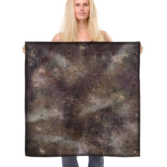 Night Sky in Cosmic Virgo Brown Square Pure Silk Scarf - Picture 2 of 10